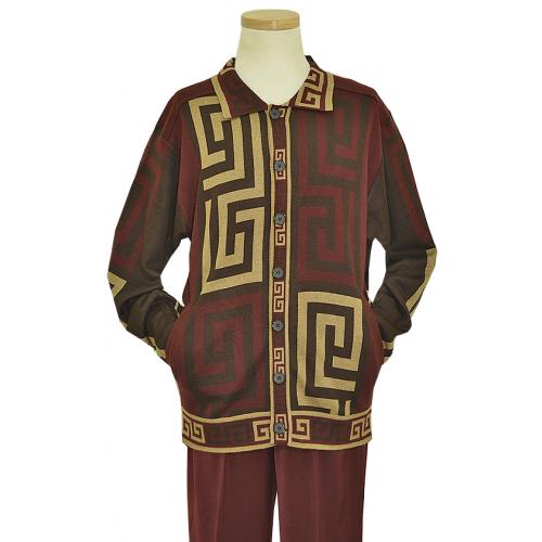 Prestige Wine / Brown / Sand Italian Design Button Front 2 PC Knitted Outfit KTN-354